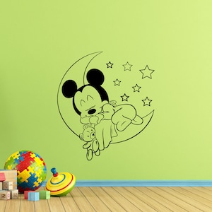 Mickey Mouse bebé pared calcomanía estrellas durmiendo Walt Disney niños cartel vinilo pegatina niño dormitorio decoración niños vivero pared arte impresión 252