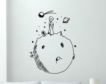 Little Prince Wall Decal Vinyl Sticker Planet Decor Nursery Sign Window Door Kids Poster Gift Wall Art One Color No Background Decal 3360