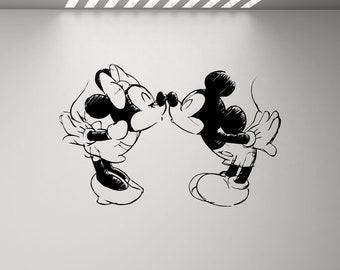 Mickey Mouse Minnie Mouse Kissing Wall Decal Walt Disney Kids Love Poster Bedroom Vinyl Sticker Children Decor Nursery Wall Art Print x251