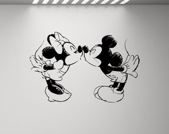 Mickey mouse minnie mouse beijando decalque de parede walt disney crianças amor cartaz quarto adesivo de vinil crianças decoração do berçário arte da parede impressão x251