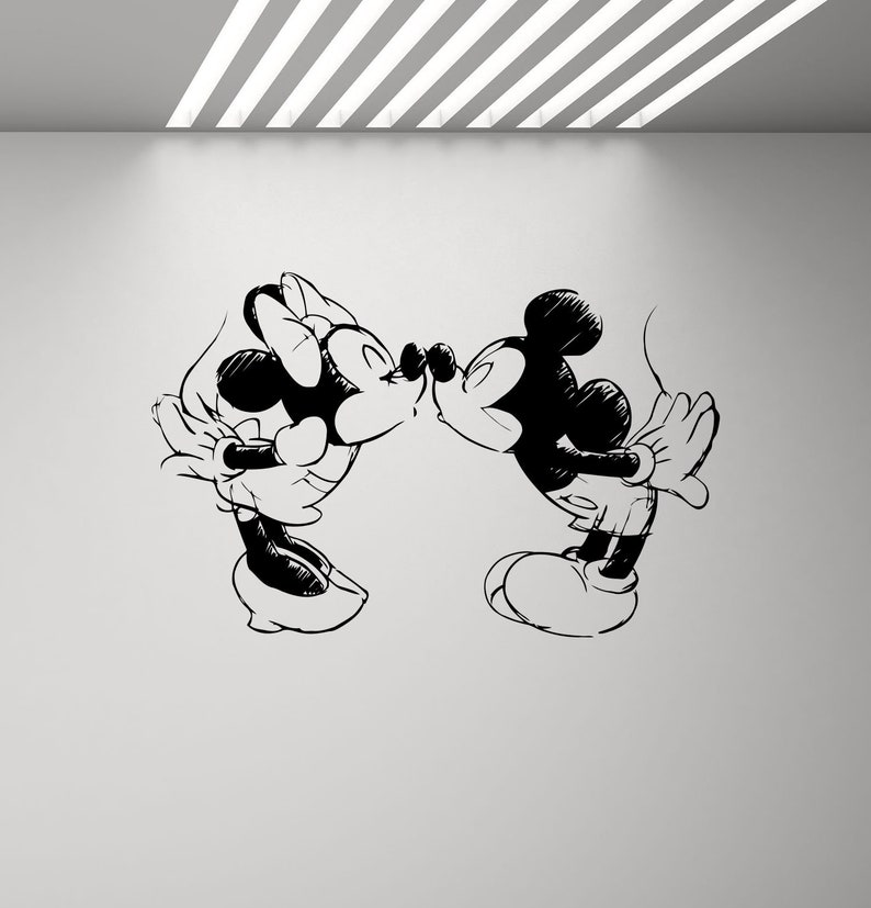 Mickey Mouse Minnie Mouse Kissing Wall Decal Walt Disney Kids Etsy