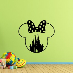 Disney pared calcomanía Minnie Mouse Bow Orejas castillo signo regalo niños cartel vinilo etiqueta etiqueta Playroom Decoración niños niña niña pared arte impresión x398
