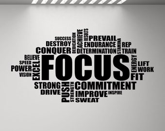 Focus Wall Decal Motivational Sign Gym Quote Word Cloud Poster Fitness Sport Gift Vinyl Sticker Inspirational Decor Home Wall Art Print g857