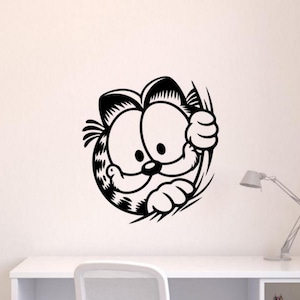 Peeking Cat Wall Decal Vinyl Sticker Wall Decor Funny Sign Poster Gift Wall Art Mural One Color No Background Decal 3377