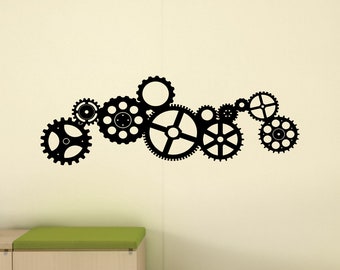 Gears Wall Decal Steampunk Sign Cogs Wheels Kids Children Gift Poster Mural Vinyl Sticker Game Playroom Decor Wall Art Stencil Print g199