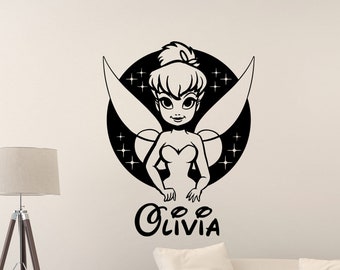 Personalized Tinkerbell Wall Decal Custom Girl Name Wall Art Walt Disney Decor Sign Gift Nursery Poster Vinyl Sticker Playroom Print x862