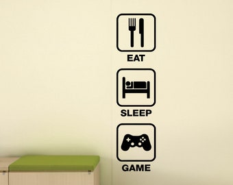 Eat Sleep Game Wall Decal Poster Video Game Gifts for Gamers Kids PS4 Xbox Gaming Quote Vinyl Sticker Playroom Decor Wall Art Print x248