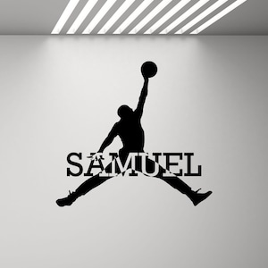 Personalized Jumpman Wall Decal Custom Sign Basketball Poster Gym Sport Gift Gaming Mural Vinyl Sticker Playroom Decor Wall Art Print 155