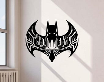 Bat Wall Decal Vinyl Sticker Superhero Wall Decor Sign Mural Poster Gift Gamer Wall Art One Color No Background Decal 3398