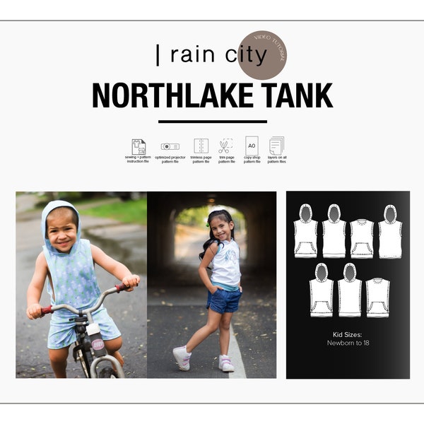 PDF Sewing Pattern - Northlake Tank Sewing Pattern - Hoodie Tank Ebook - Digital Sewing Pattern - Newborn to Big Kid Sizes NB-18