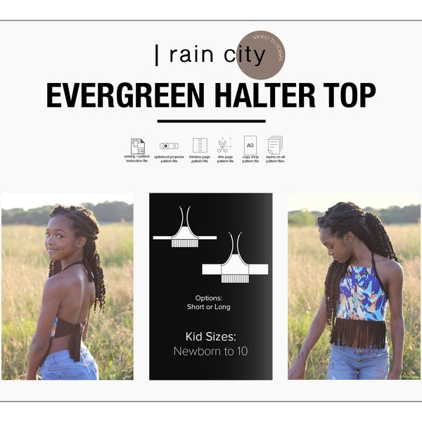 Evergreen Halter Top PDF Sewing Pattern -Newbown to Size 10 - Halter Top Ebook - Beginner Friendly Sewing Pattern - Strappy Top Sewing