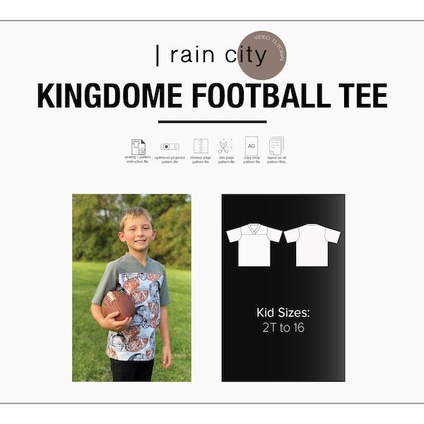 PDF Schnittmuster - Kingdome Football Jersey Tee Schnittmuster - Ebook - Digitales Schnittmuster - Kleinkind bis große Kinder Größen