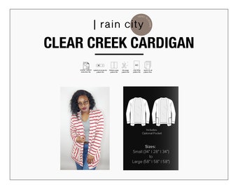 Clear Creek Cardigan - PDF Sewing Pattern - Adult Sizes - Projector File, Trimless, Trim and A0 Sewing Pattern Piece File