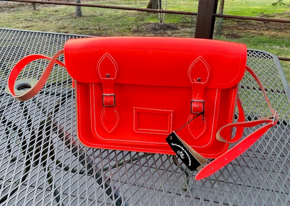 Hot Day Glo Orange-Pink Leather Satchel