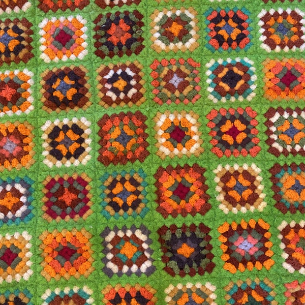 Lime Green Boiled Wool Granny Square Afghan FREE SHIPPING