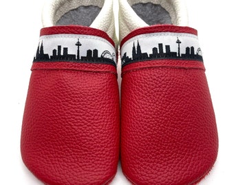 ღ Krabbelschuhe / Lederpuschen - Lauflernschuhe Webband Kölnskyline auch mit Namen ღ