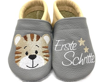 ღ Krabbelschuhe / Lederpuschen - Lauflernschuhe Timmy der Tiger ab Gr. 18/19 auch mit Namen ღ