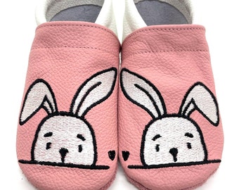 ღ Crawling shoes / leather slippers - first walkers cutie rabbit also name from size. 18/19 ღ