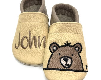 ღ Crawling shoes / leather slippers - first walkers cutie bear also name from size. 18/19 ღ