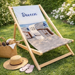 Liegestuhl mit Name bedruckt | Strandkorb | Ostsee Nordsee maritim Geschenk für Männer & Frauen Strandstuhl personalisiert Küstenkind Meer