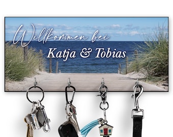 Schlüsselbrett Meer mit Name personalisiert Geschenk Hochzeit Einzug Richtfest Hausbau Wanddekoration Maritim Ostsee Nordsee Dünen Strand