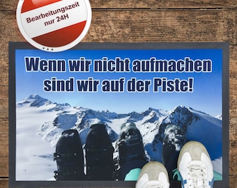 Fußmatte Ski Schuhe mit eigenem Text Abtreter mit Namen bedruckt personalisiert Wandern Berge Wintersport Schnee