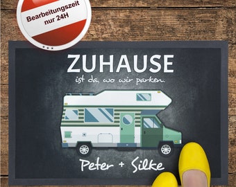 Fußmatte Wohnmobil mit Namen, Teppich Camper Deko, Camping Outdoor, Geschenkidee Richtfest, Abenteuer, Geschenk Hochzeit, individuell