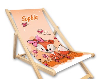 Kinder Liegestuhl Fuchs mit Name personalisiert Strandstuhl Klappstuhl Geschenkidee Geburtstag Kindergarten Kinderzimmer Deko Möbel Mädchen