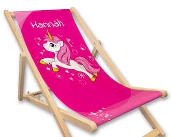 Liegestuhl mit Name bedruckt | Einhorn | pink Geschenk für Mädchen Kinder Frauen Strandstuhl Kinderzimmer Deko Einhornliebe Einhornmotiv