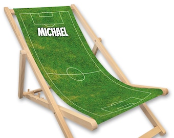 Deck chair printed with name, football, coach farewell gift, men, beach chair, garden decoration, green, club