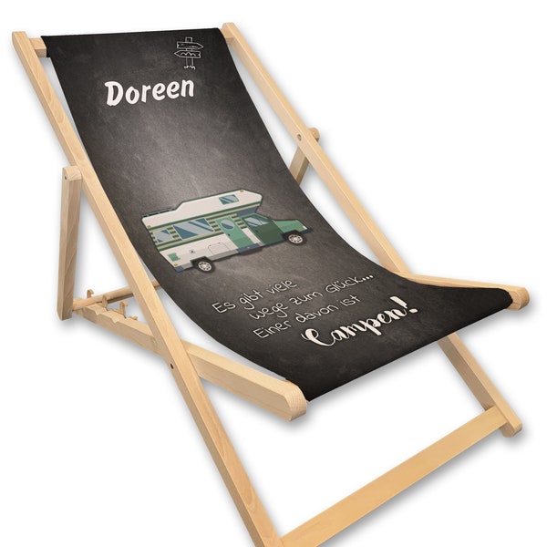 Liegestuhl mit Name | Wohnmobil Camper | personalisiertes Geschenk für Männer, Frauen, Strandstuhl, Gartendeko, Camping Zubehör Geschenk