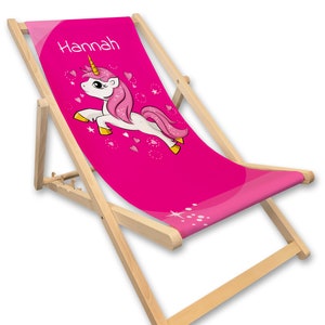 Liegestuhl mit Name bedruckt | Einhorn | pink Geschenk für Mädchen Kinder Frauen Strandstuhl Kinderzimmer Deko Einhornliebe Einhornmotiv