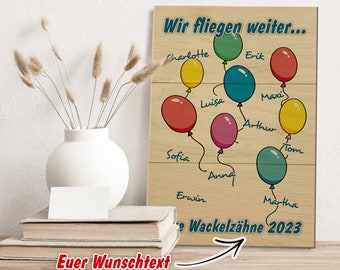 Kita Abschiedsgeschenk Luftballons mit Namen auf Holz gedruckt personalisiertes Geschenk Dankeschön Erzieherin Tagesmutter Schulanfänger