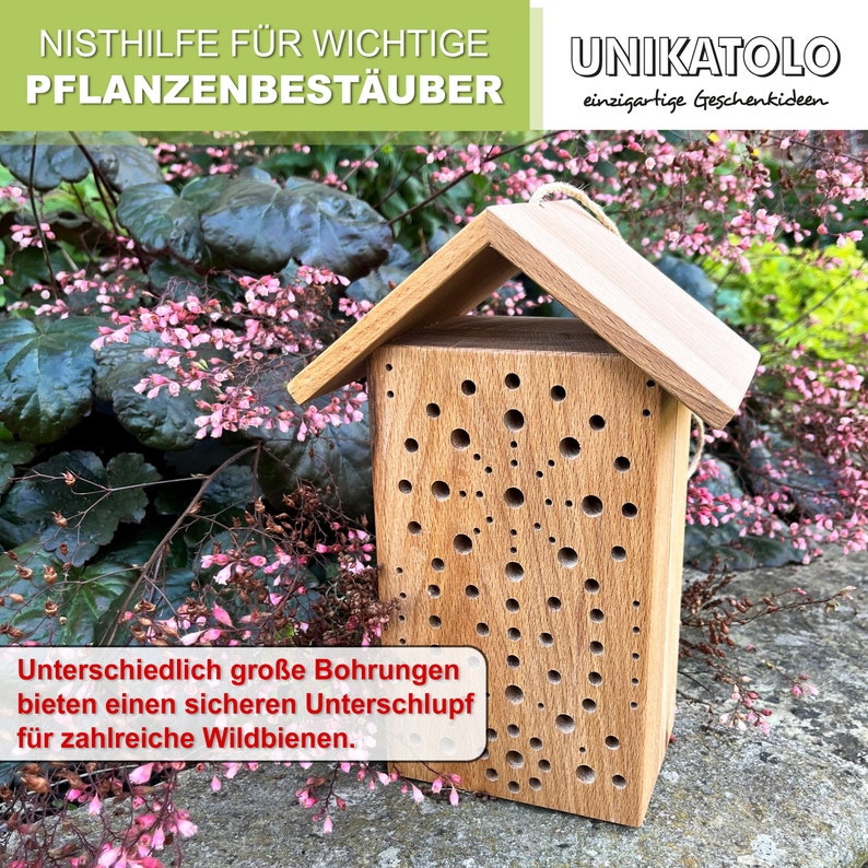 Personalisiertes Insektenhotel mit Gravur Gartendeko, Wildbienen-Hotel mit Name, Geschenk zum Einzug, Richtfest, Hausbau, Geburtstag imagem 5