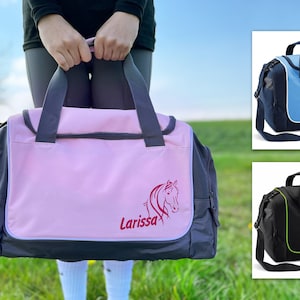 Sporttasche mit Name | Pferd Reittasche individuell bedruckt personalisiertes Geschenk Schulanfang Mädchen Schulkind Pferdemotiv Reitzubehör