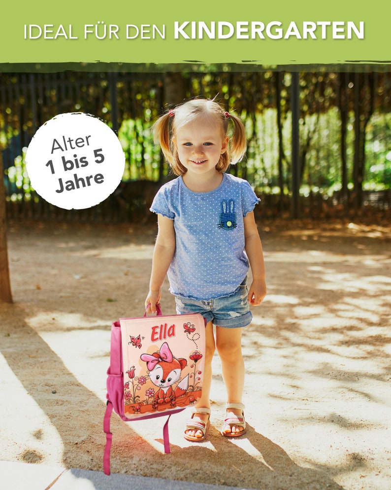 Kinderrucksack mit Name Fuchs pink, Kindergartenrucksack rosa für Mädchen, Kita, Geschenk erster Geburtstag image 3