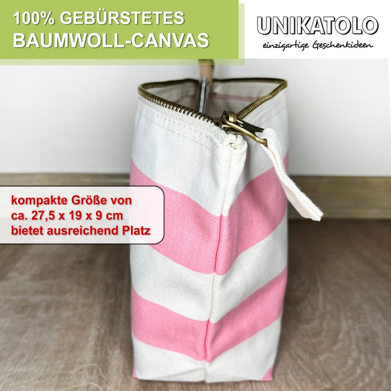 Kosmetiktasche Pferd Rosa gestreift personalisiert mit Name Schminktasche Geschenk Pferdemädchen Mädelskram Tasche Reiterhof Gutschein Bild 2