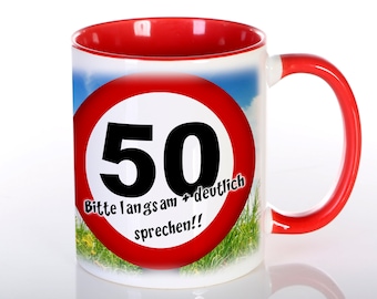 Geburtstagstasse mit Name und Zahl personalisiert, Verkehrsschild Geburtstag