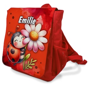 Kindergartenrucksack ROT mit Name personalisiert Mädchen Kindergartentasche Geschenk 1. Geburtstag Kinderrucksack Rucksack (Marienkäfer)