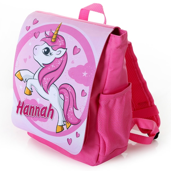 Kinderrucksack mit Name pink Einhorn Mädchen Rucksack, Kitatasche Kindergartentasche Geschenk 1. Geburtstag rosa Einhornrucksack