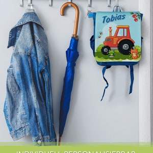 Kinderrucksack mit Name Motiv: Traktor blau, Bauernhof, Kindergartenrucksack, für Jungs, Geschenk erster Geburtstag Bild 5