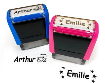 Namensstempel/ Textilstempel für Kinder Stempel mit Name personalisiert Motiv, Geschenk Schulanfang Kita Kindergeburtstag Schultüte