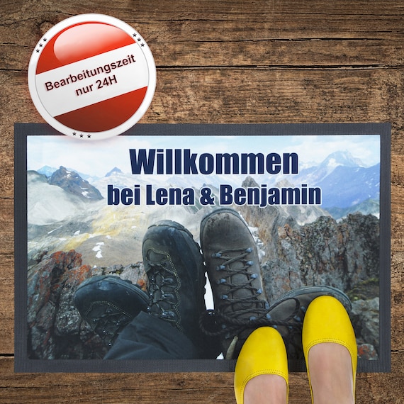 Fußmatte Wandern mit Namen, Berge, personalisiert, Geschenkidee Paare Einzug Hochzeit individualisierbar Freunde