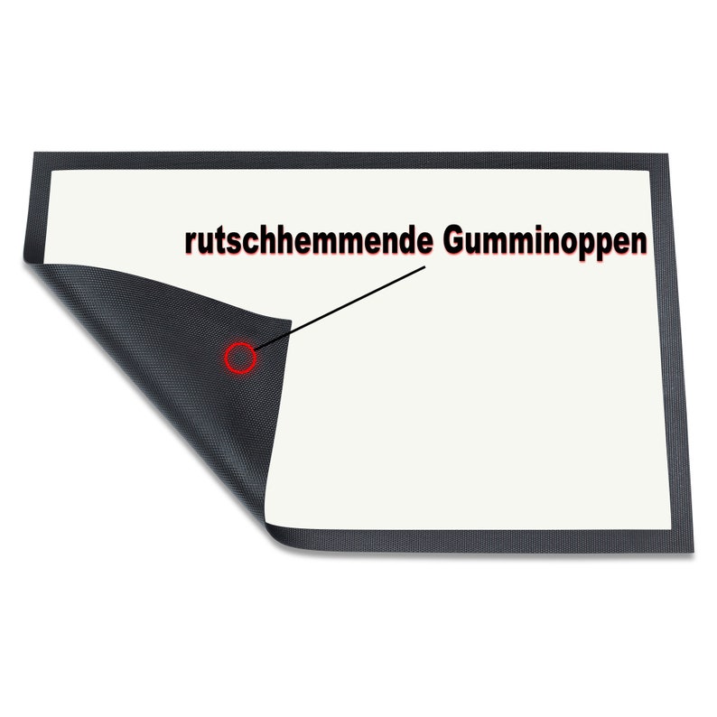 May include: A black silicone baking mat with a white surface. The mat has a black border and a text label that reads "rutschhemmende Gumminoppen".