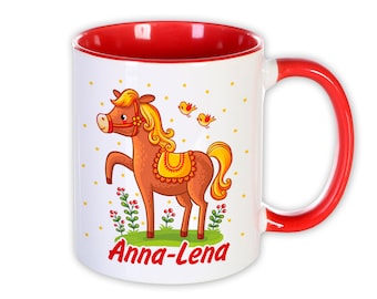 Tasse Pferd mit Name personalisiert, rot, individuelles Geschenk für Mädchen, Bauernhof, Reiterhof Namenstasse Kindergeburtstag Schulanfang