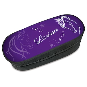 Potloodtasje met naam paars paard, violet, cadeaumeisje, make-uptasje, terug naar school, pennenbakje, etui, potloodrol, schooltas