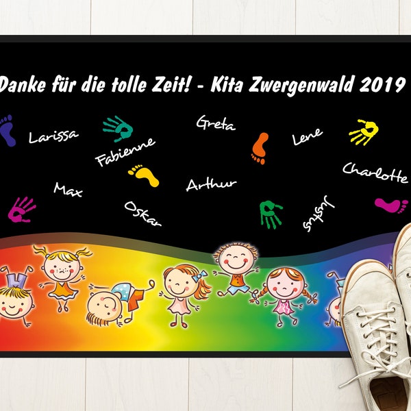 Kita Abschiedsgeschenk Fußmatte mit eigenem Text / Namen bedruckt, Teppich Kindergarten Abschluss, Spielteppich personalisiert