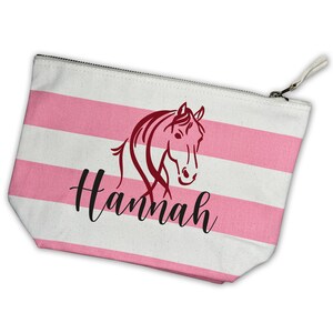 Kosmetiktasche Pferd Rosa gestreift personalisiert mit Name Schminktasche Geschenk Pferdemädchen Mädelskram Tasche Reiterhof Gutschein image 7