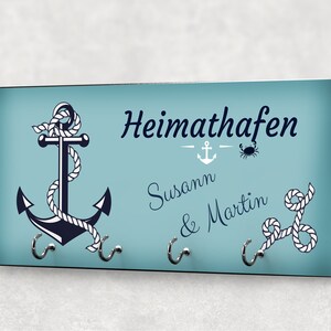 Schlüsselbrett Heimathafen mit Name, Valentinstagsgeschenk, Hochzeitsgschenk, Einzugsgeschenk, Wanddekoration Maritim, Anker image 4