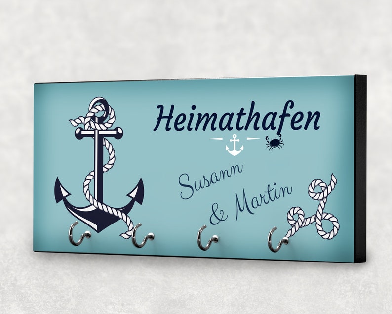 Schlüsselbrett Heimathafen mit Name, Valentinstagsgeschenk, Hochzeitsgschenk, Einzugsgeschenk, Wanddekoration Maritim, Anker image 4